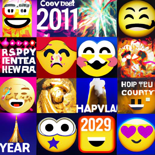 Exploring the evolution of New Year's Eve celebrations through a captivating collage of emojis from different eras.