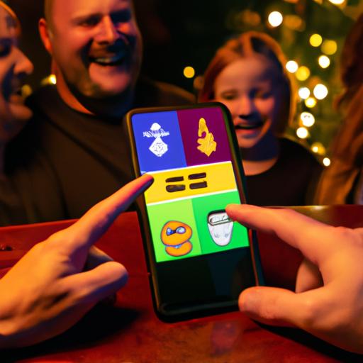 Families bonding over the joy of playing Christmas Song Emoji Pictionary together.