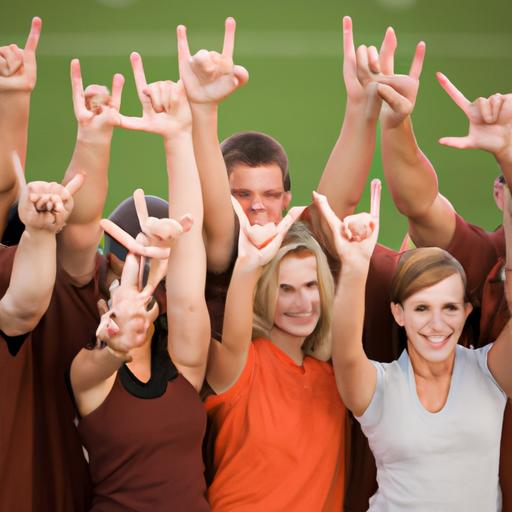 Unifying the crowd with the electrifying 'Hook Em Horns' gesture at a live event.