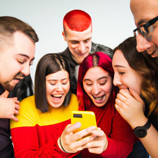 Friends having a fun time playing Guess the Emoji together on their smartphones.