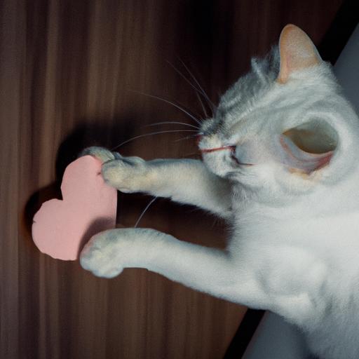 Watch as this playful cat swats the heart-shaped object with delight!