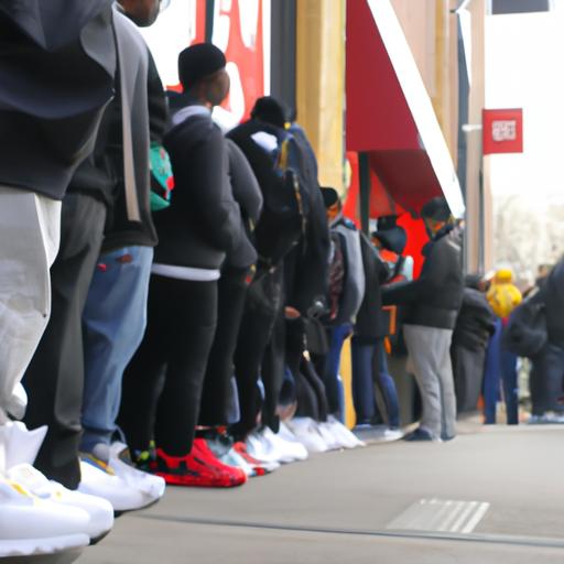 Sneaker enthusiasts gather in anticipation as they line up to get their hands on the highly sought-after Jordan 12 Retro Emoji kicks.